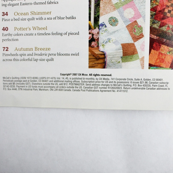 Lot of 2 McCall's Quilting Magazines October And December 2007