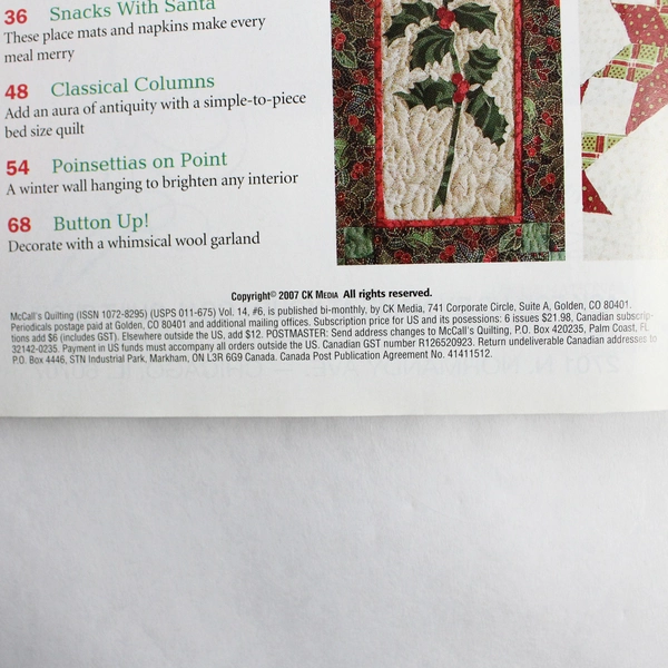 Lot of 2 McCall's Quilting Magazines October And December 2007