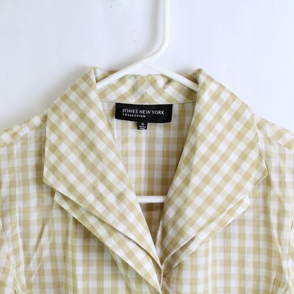 Jones New York Collection Gingham Long Sleeve Blouse Silk Cotton Women's Sz 10