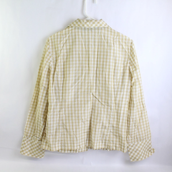Jones New York Collection Gingham Long Sleeve Blouse Silk Cotton Women's Sz 10
