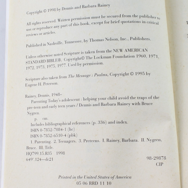 Parenting Today's Adolescent by Dennis & Barbara Rainey 1998 PB Good Condition