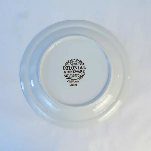 Set Of 4 Colonial Stoneware Violet Floral Dinner Plates By MSI Japan