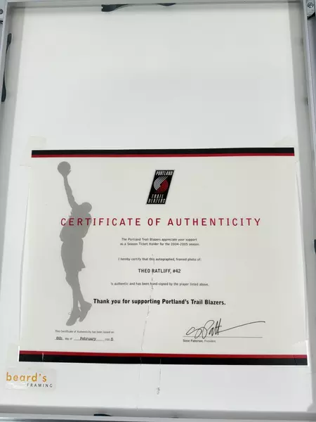 2005 Signed Portland Trailblazers Theo Ratcliff #42 Framed Photo With COA