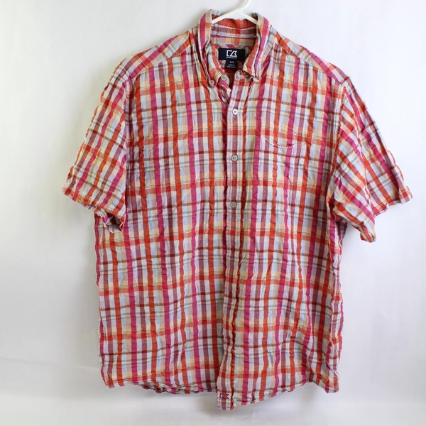 Cutter And Buck Plaid Short Sleeve Button Up Top 100% Cotton Women's Sz M