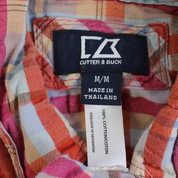 Cutter And Buck Plaid Short Sleeve Button Up Top 100% Cotton Women's Sz M