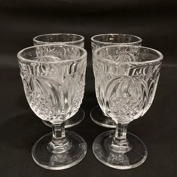 Lot of 4 Fenton Pineapple Clear Cut Glass Water Goblets 6 Inch