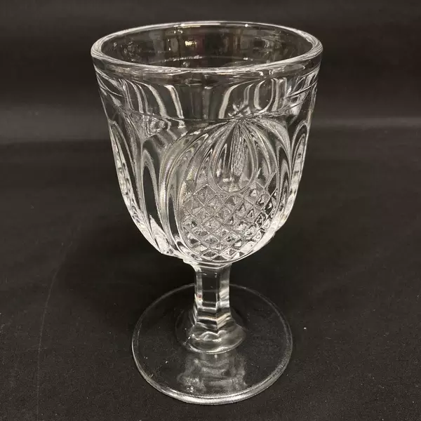 Lot of 4 Fenton Pineapple Clear Cut Glass Water Goblets 6 Inch