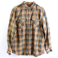 Molokai Brown Green and Orange Plaid Flannel Men's Large
