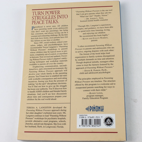 Parenting Without Pressure by Teresa A. Langston 2004 Paperback Book