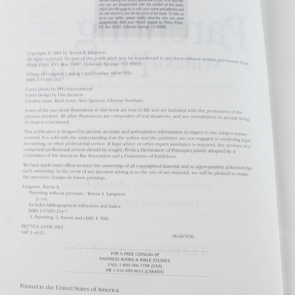 Parenting Without Pressure by Teresa A. Langston 2004 Paperback Book