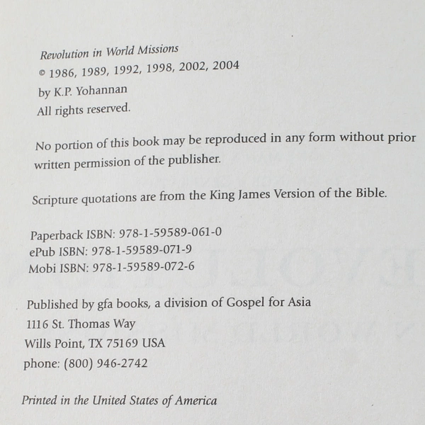 Revolution in World Missions by K. P. Yohannan 2009 GFA Books Paperback