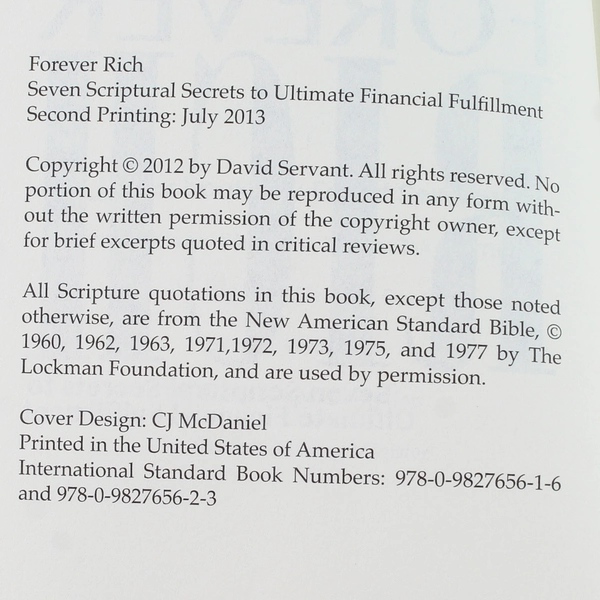 Forever Rich by David Servant 2012 Ethnos Press Paperback Book