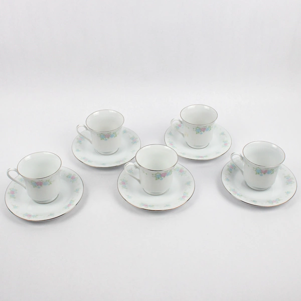 Set of 5 Prestige China Garden Cups And Saucers