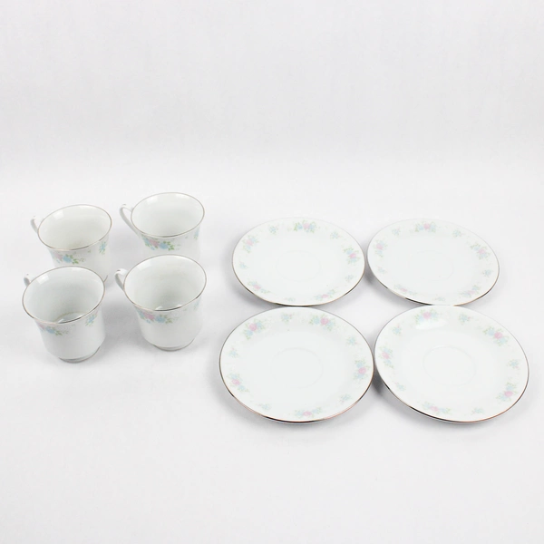 Set of 4 Prestige China Garden Cups And Saucers