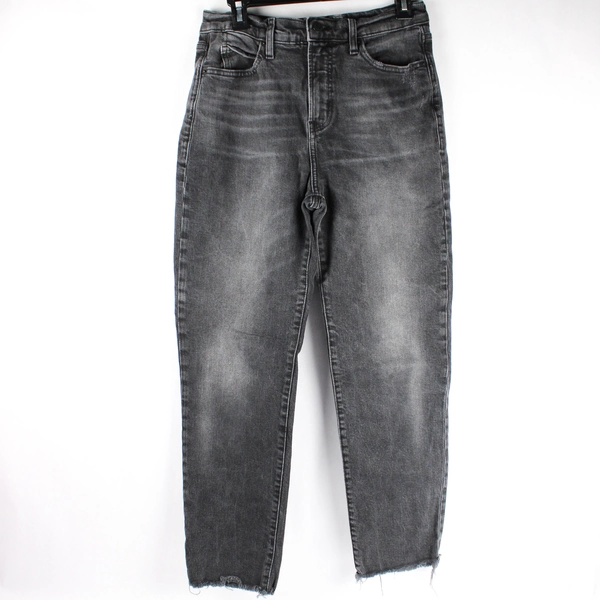 Old Navy Extra High-Rise Straight Jeans Women's 6 Cotton Stretch Black Raw Hem