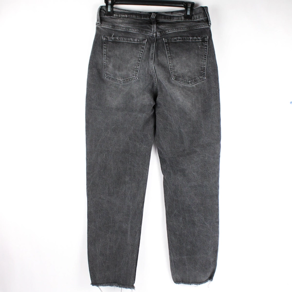 Old Navy Extra High-Rise Straight Jeans Women's 6 Cotton Stretch Black Raw Hem