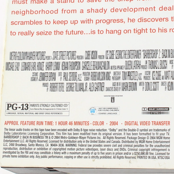 Barbershop 2 Back in Business VHS 2004 Ice Cube Cedric The Entertainer