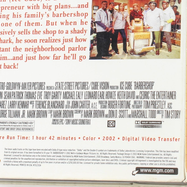 Barbershop VHS 2002 Ice Cube Comedy MGM Pre-Owned Tape - Good Condition