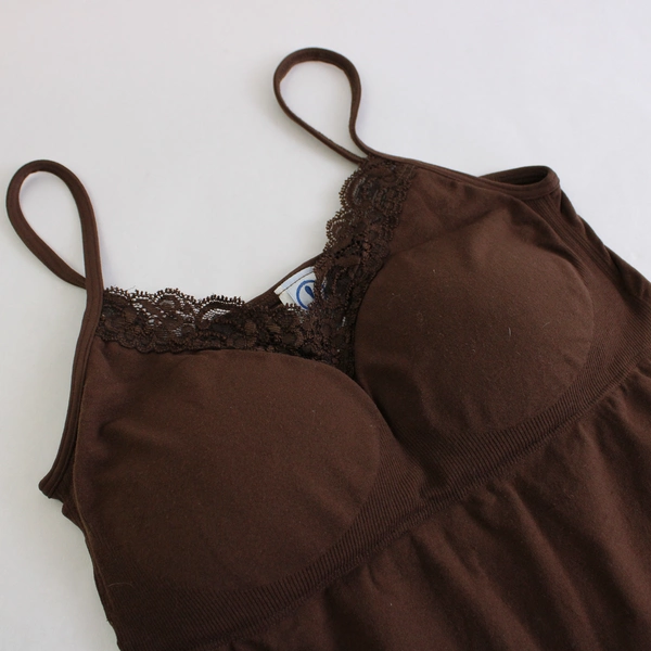 Idea USA Solid Brown Spaghetti Strap Camisole Tops Build In Bra One Size