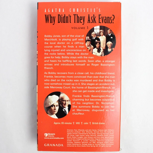 Agatha Christie's "Why Didn't They Ask Evans?" 3 VHS Box Set Acorn Media 1980