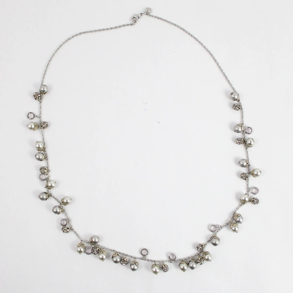 Lot of 2 Ann Taylor Loft Silver-Tone Rhinestone Beaded Necklaces