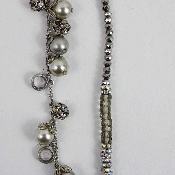 Lot of 2 Ann Taylor Loft Silver-Tone Rhinestone Beaded Necklaces