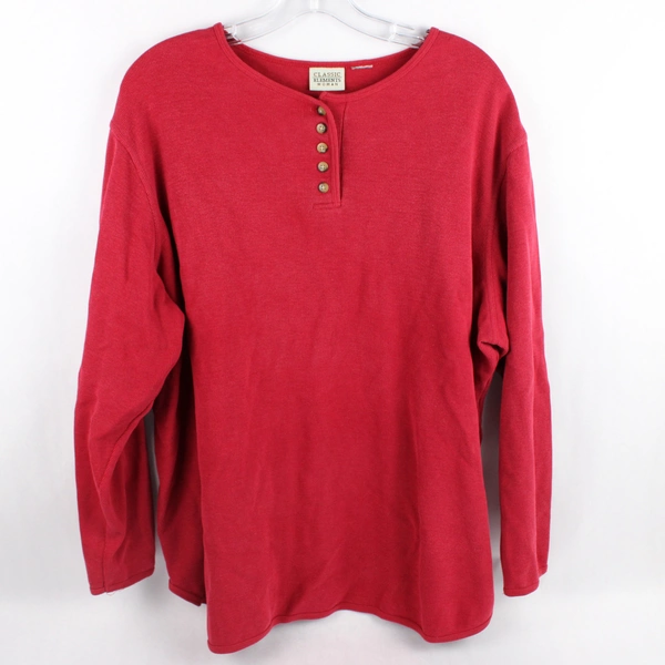 Classic Elements Red Long-Sleeved Henley Top Women's Size 2XL