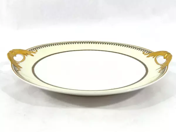 Vtg Haviland Schleiger China Platter With Handles White Yellow Band Gold Trim