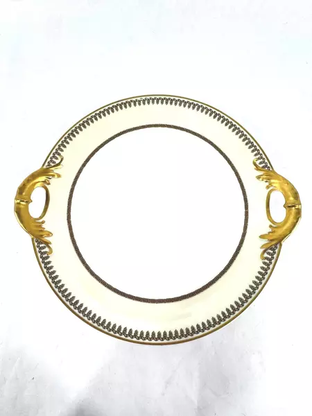 Vtg Haviland Schleiger China Platter With Handles White Yellow Band Gold Trim