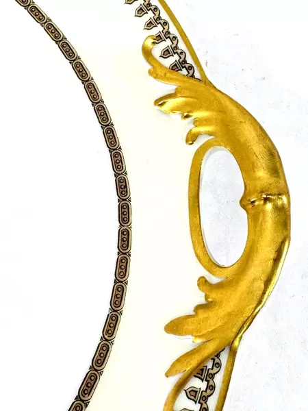 Vtg Haviland Schleiger China Platter With Handles White Yellow Band Gold Trim