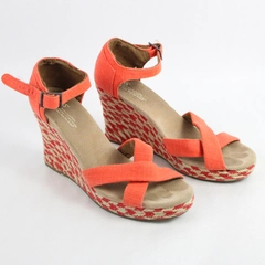 Toms Sandals Women's 10 Sienna Criss Cross Strappy Orange Wedge Heels 10009762