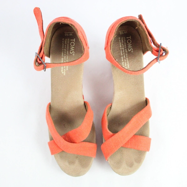 Toms Sandals Women's 10 Sienna Criss Cross Strappy Orange Wedge Heels 10009762