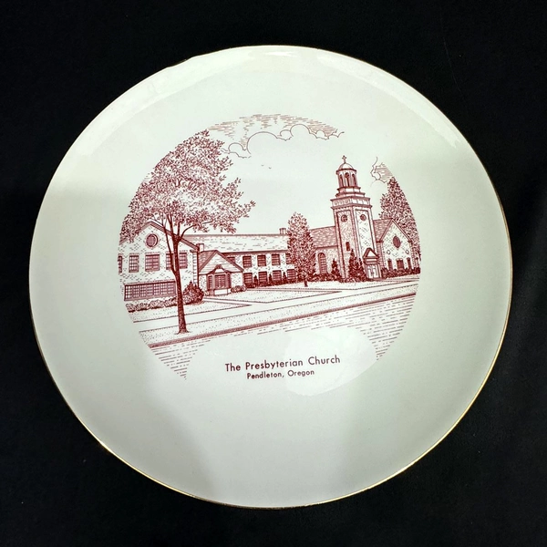 Vintage Pendleton Oregon Presbyterian Church Plate 10" Gold Trim 1936