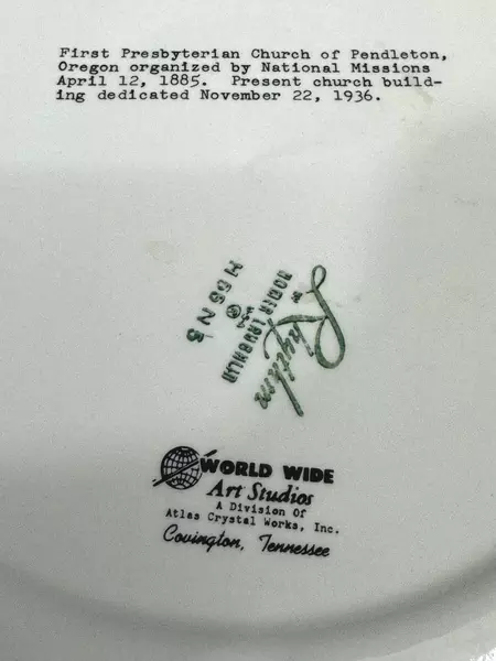 Vintage Pendleton Oregon Presbyterian Church Plate 10" Gold Trim 1936