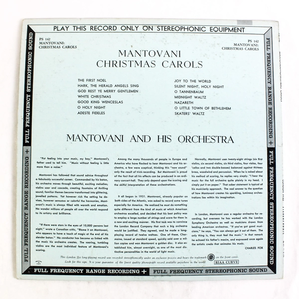 Mantovani Christmas Carols Vinyl 1953