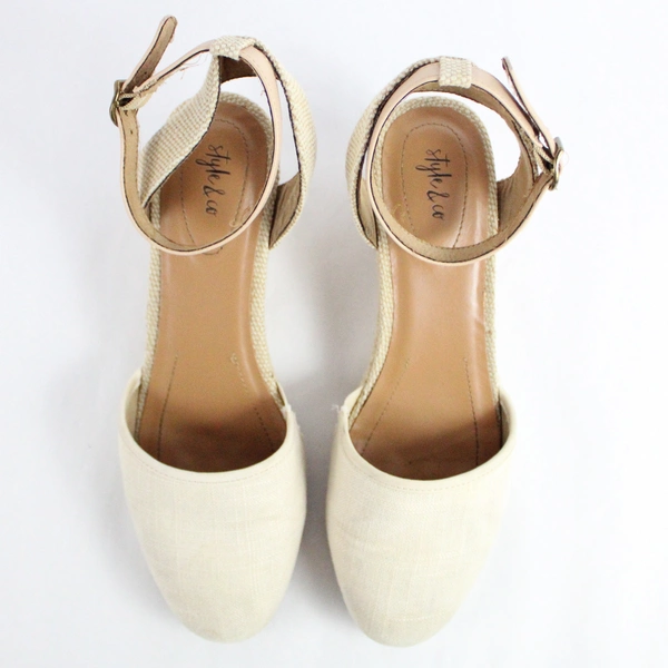 Style & Co Women's 9.5M Mailena Wedge Sandals Beige/White 42079