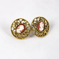Vintage Women's Stud Earrings Victorian Cameo Gold-Toned Costume Jewelry Pair