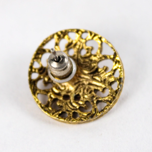 Vintage Women's Stud Earrings Victorian Cameo Gold-Toned Costume Jewelry Pair