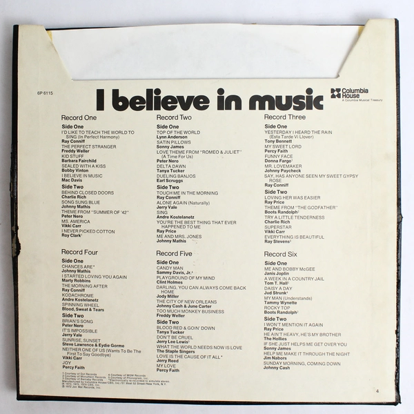 I Believe In Music 6 Record Set By Various Artists Columbia House 1974