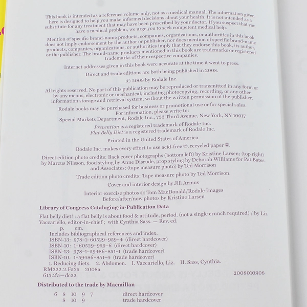 Flat Belly Diet by Liz Vaccariello 2008 Hardcover Book - Good Condition