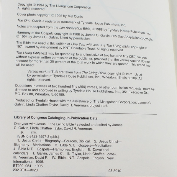 One Year with Jesus by David R. Veerman 1995 Tyndale Paperback Good
