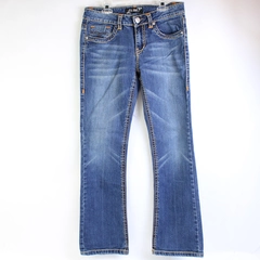 LA Idol Flair Jeans Women's 9 Cotton Stretch Medium Blue Stitching Flawed