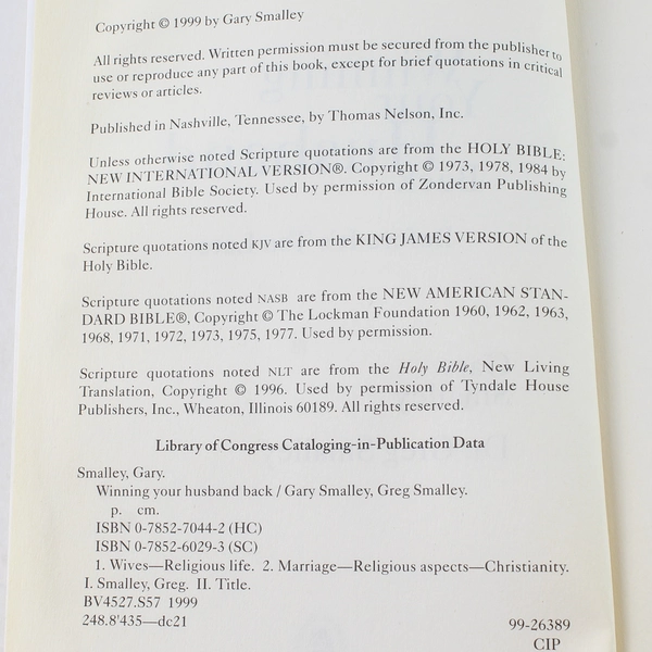 Winning Your Husband Back by Greg & Gary Smalley 2004 Paperback Good Condition