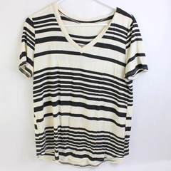 Promesa Black White Horizontal Striped T-Shirt Women's Size XL