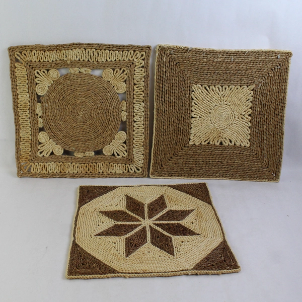 Set of 3 Woven Sea Grass Placemats with Geometric Patterns