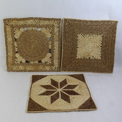 Set of 3 Woven Sea Grass Placemats with Geometric Patterns