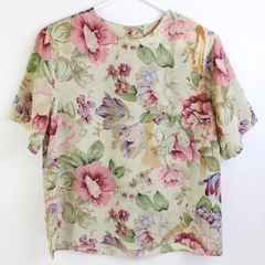 Alfred Dunner Floral Pink/Green Blouse w/ Shoulder Pads Women's Petite 10