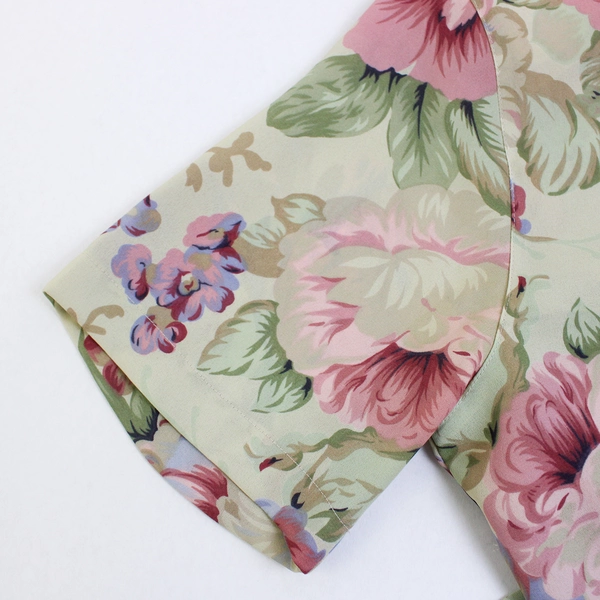 Alfred Dunner Floral Pink/Green Blouse w/ Shoulder Pads Women's Petite 10