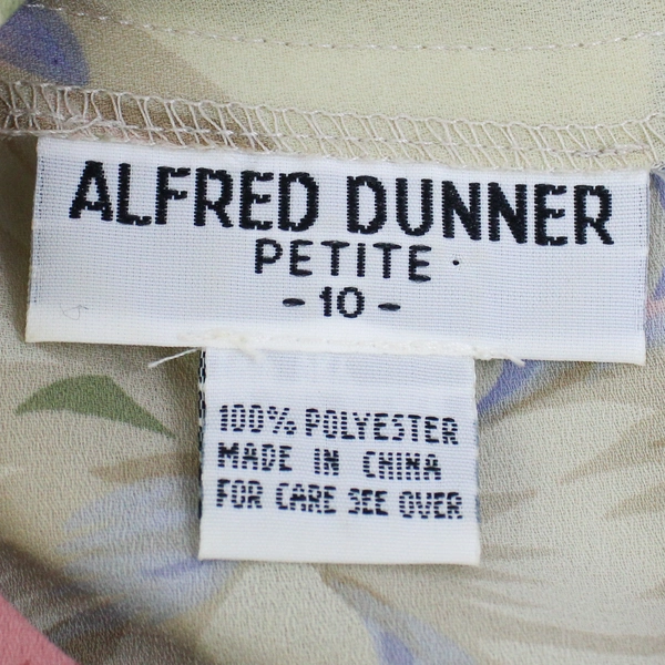 Alfred Dunner Floral Pink/Green Blouse w/ Shoulder Pads Women's Petite 10