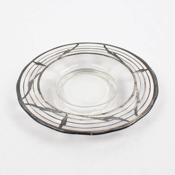 Vintage Silver Overlay Glass Saucer 6.25 Inch